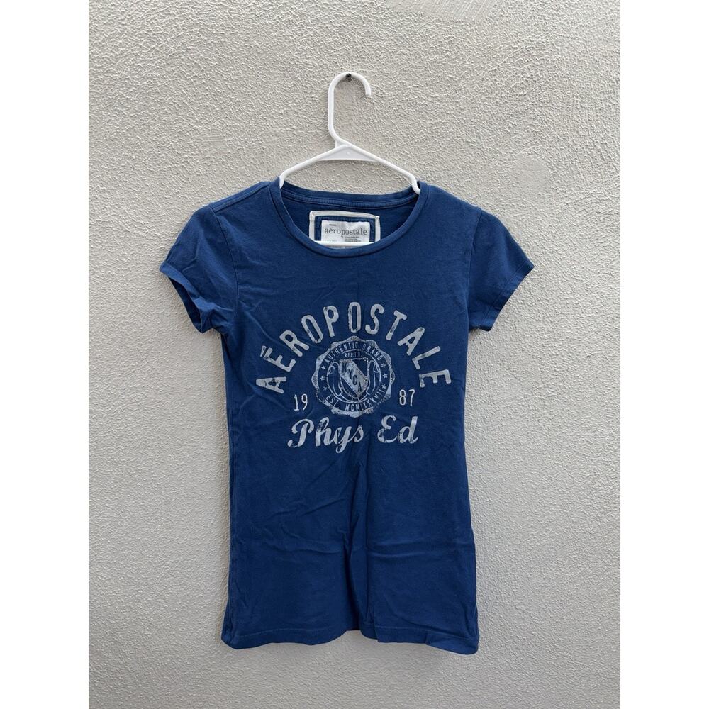 Aeropostale Womens Shirt Size Medium Blue Logo Short Sleeve 2000s Y2K